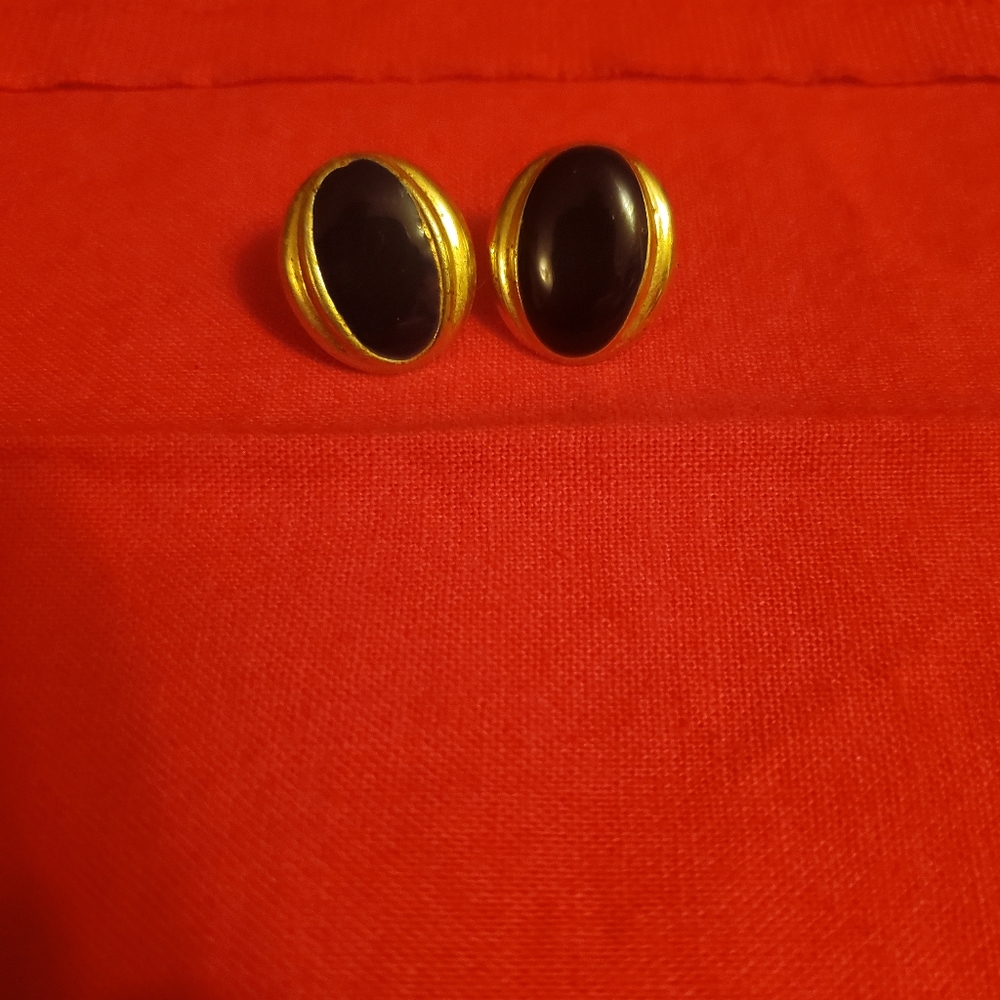 Back and Gold Post Earrings